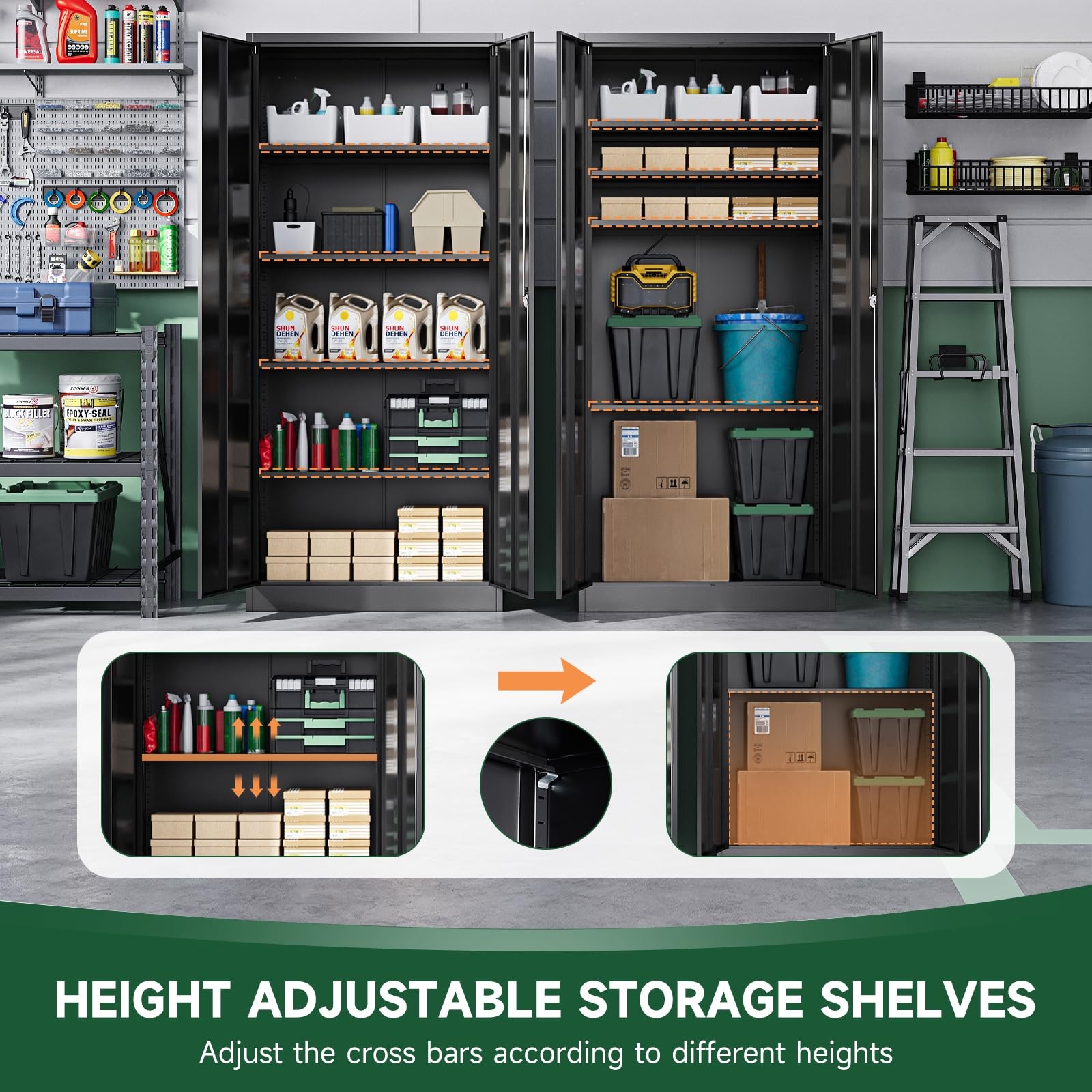 Steel Garage Tool Cabinet Locking Adjustable Shelves Home Office Warehouse Black