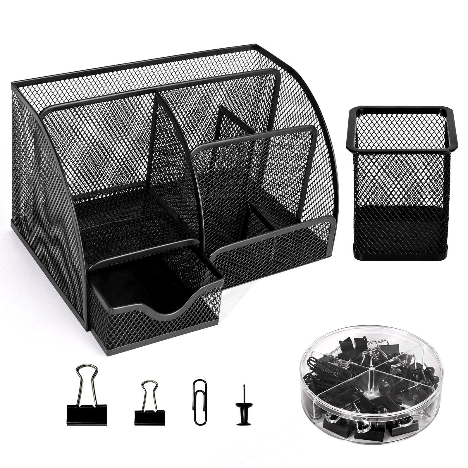 6 Compartment Mesh Desk Organizer Drawer Pen Holder Office School Supply Set