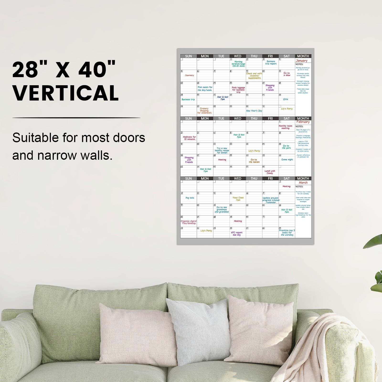 Large Dry Erase Calendar for Wall – Undated 3 Month Wall Calendar, 28″ x 40″(…