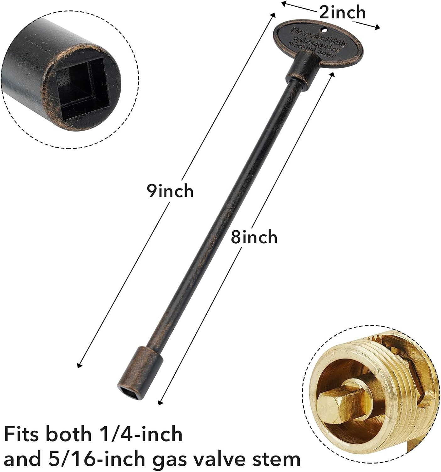 Elegant 8-Inch Gas Valve Key in Antique Copper – Universal Fit for Fireplaces