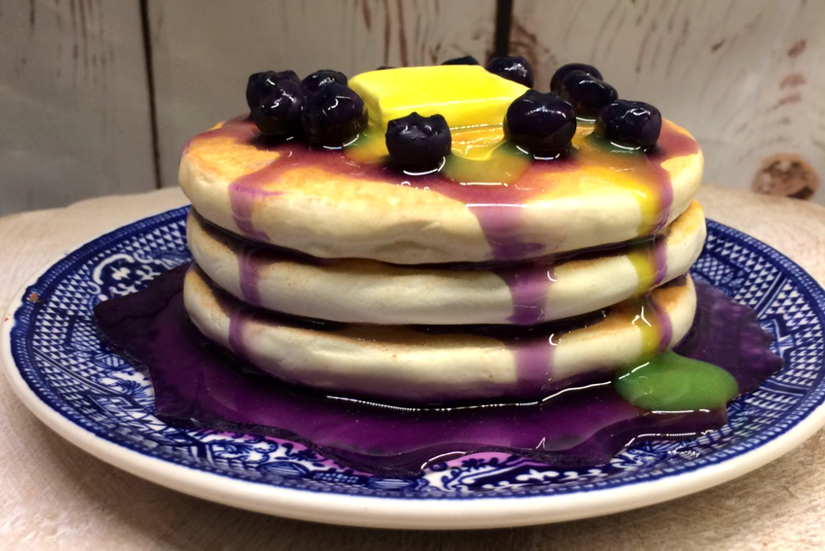 Faux/Fake Blueberry Pancakes Melting Butter & Syrup Breakfast Food Display Prop