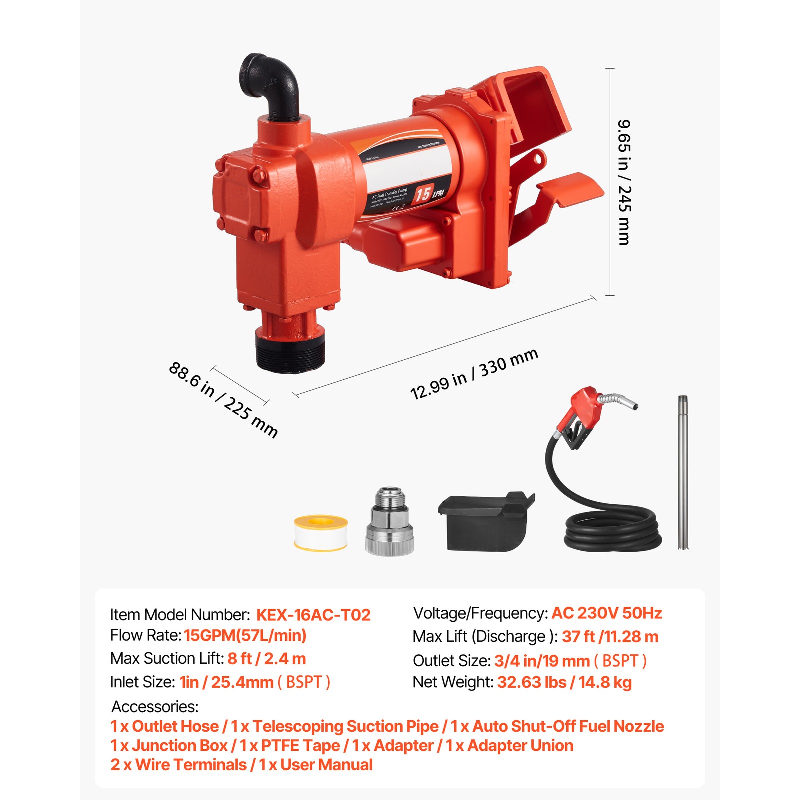 Uimoso 110V Electric Fuel Transfer Pump, 15 GPM Flow Rate with Fuel Nozzle