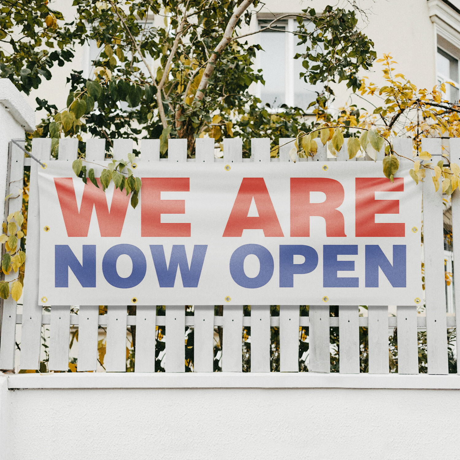 We Are Now Open Vinyl Banner Sign with Metal Grommets Heavy-Duty Single-Sided