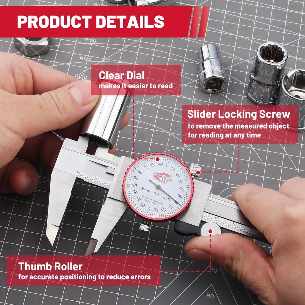 6″/150mm ±0.02mm Metric Dial Caliper Measuring Tool Analog Precision Caliper USA