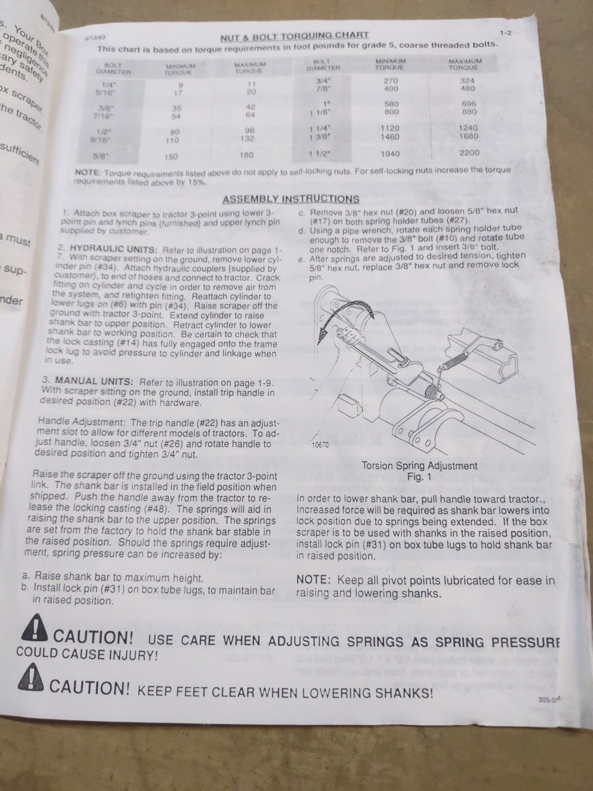 LandPride Retractable Box Scraper Owners Manual, 1993 Edition