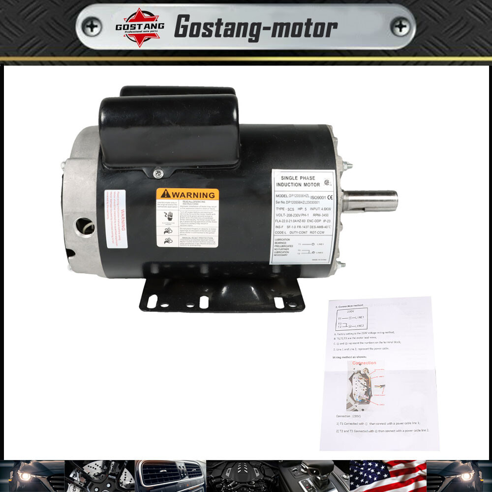 3450RPM 5HP Compressor Duty Electric Motor 1Phase 56HZ Frame 7/8″ Shaft 230V New