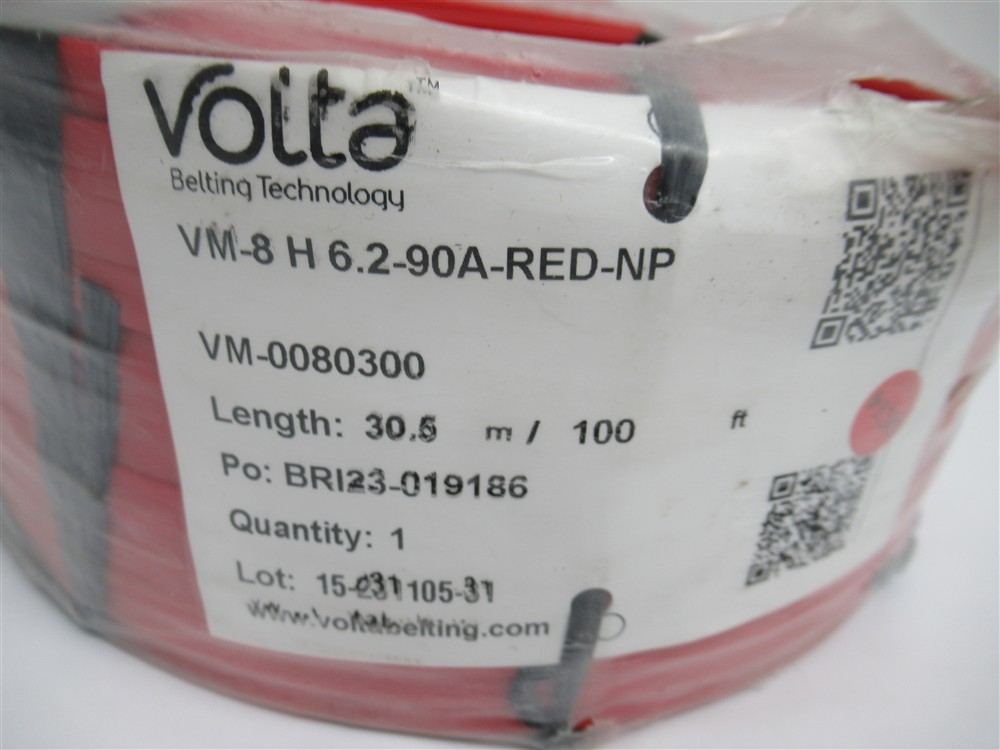 Volta VM-0080300 , VM-8 H 6.2-90A-RED-NP , V-Profiles Belting (100′ Ft)