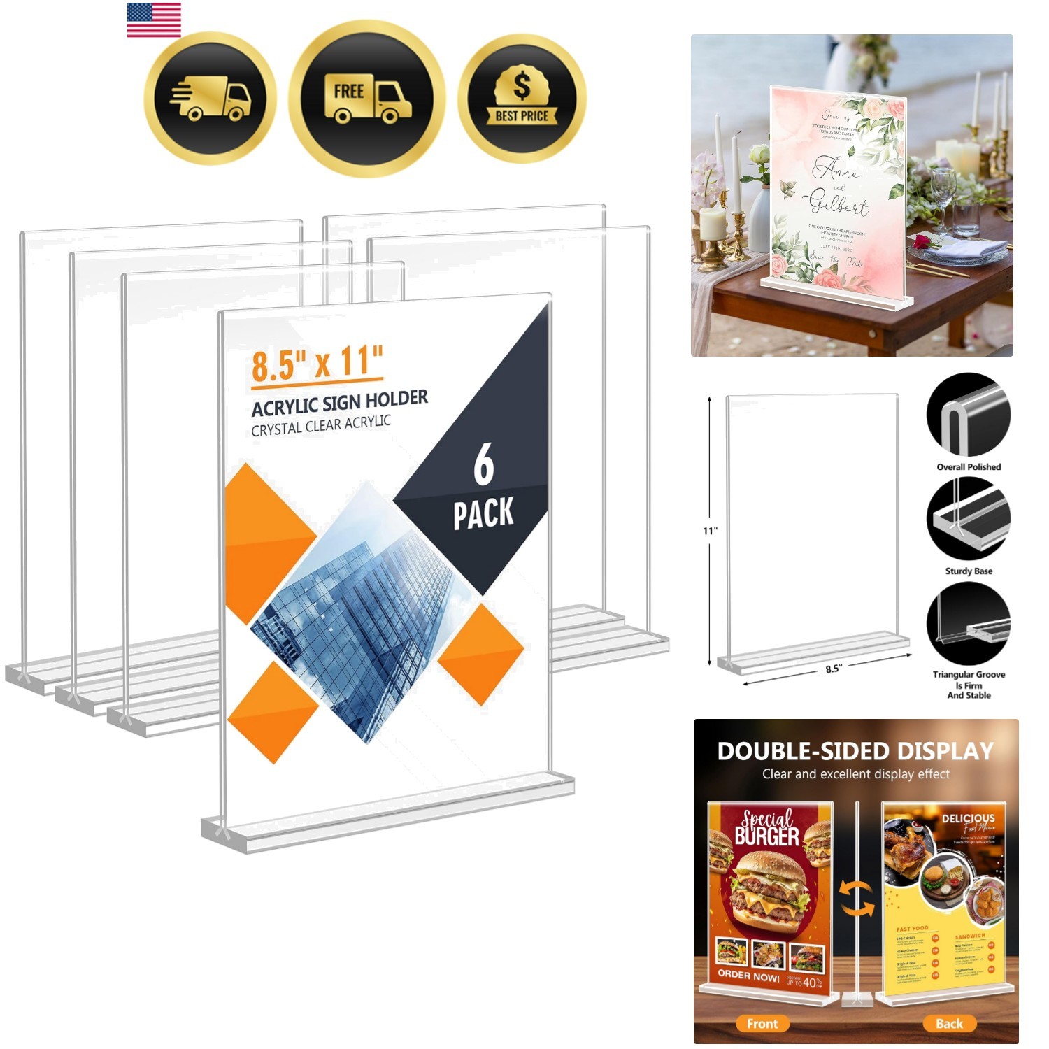 Acrylic Sign Holder 8.5 x 11, Double Sided Sign Holder Stand, Plastic 6 Pack …