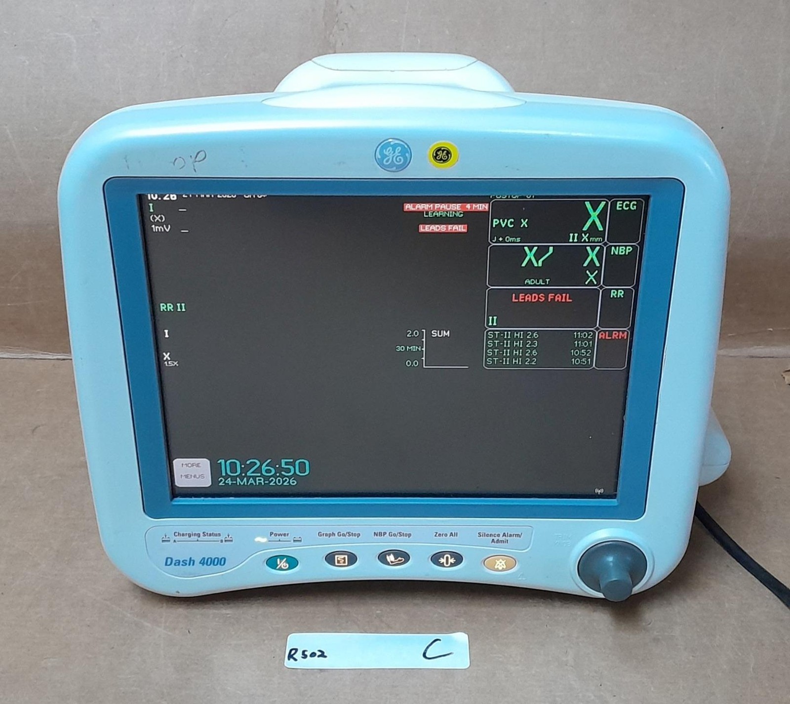 GE DASH 4000 BEDSIDE PATIENT MONITOR W/ CAPNOFLEX CO2 MODULE 2035598-209 ! C