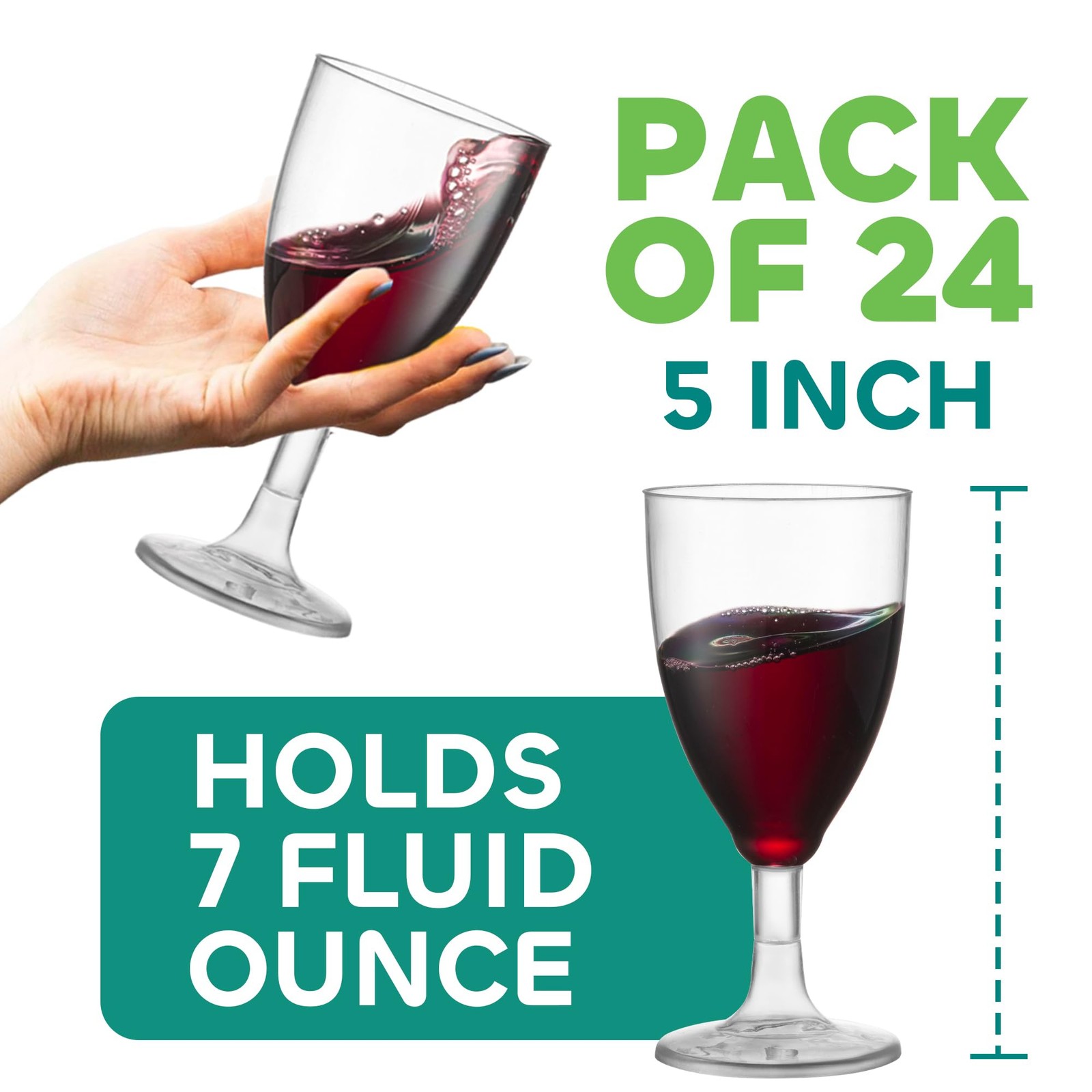 JoyServe 24 Plastic Wine Glasses Disposable – 7 Oz Clear BPA-Free Plastic Glasse