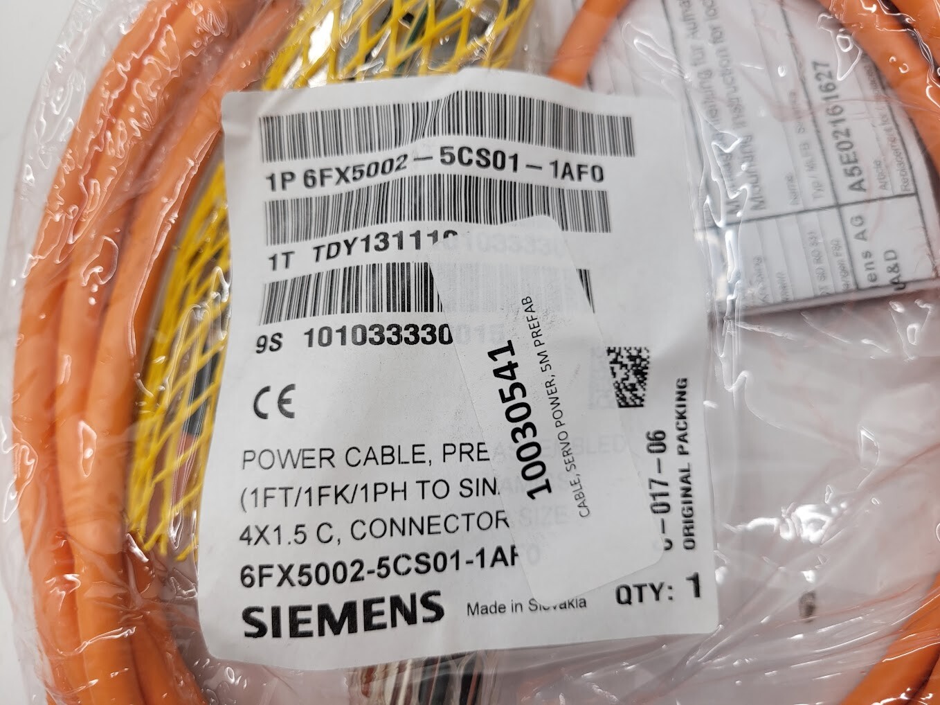 Siemens Servo Motor Power Cable 5M 6FX5002-5CS01-1AF0 1FT/1FT/1PH 5 Meter New