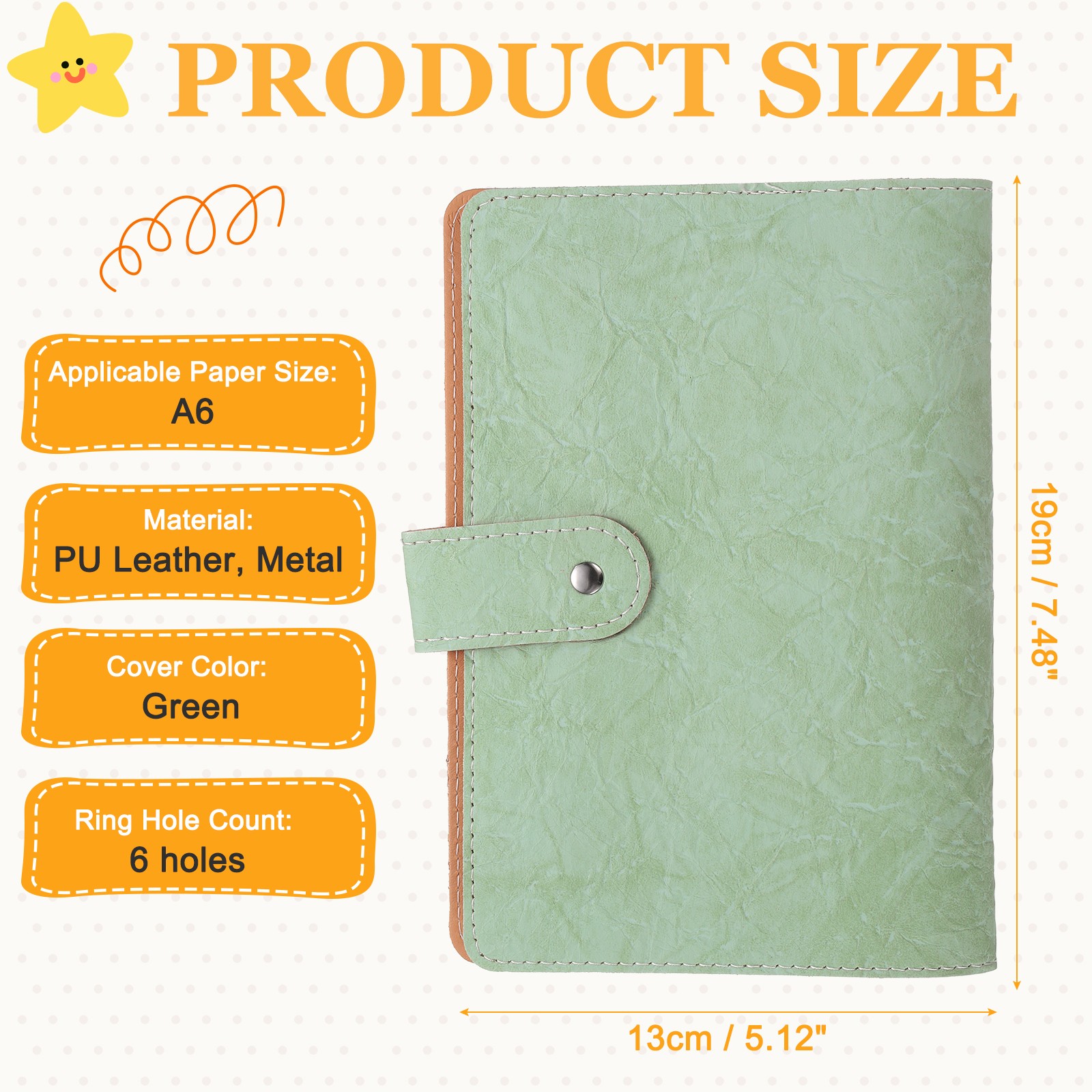 A6 Textured PU Leather Binder Protector, 6 Ring Waterproof Binder Cover, Green