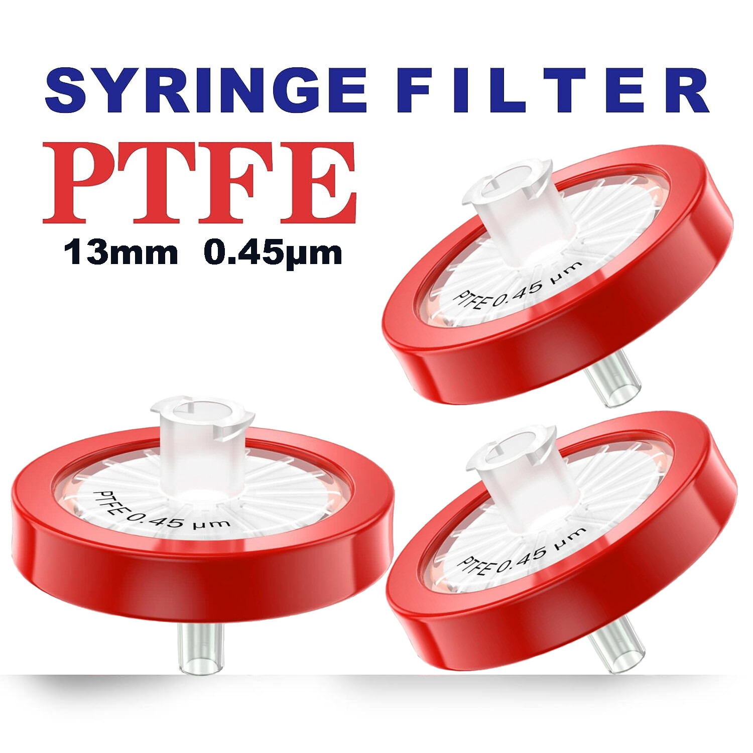 Laboratory PTFE Red Syring Filters Wheel Membrane Filtration 0.45μm 13mm