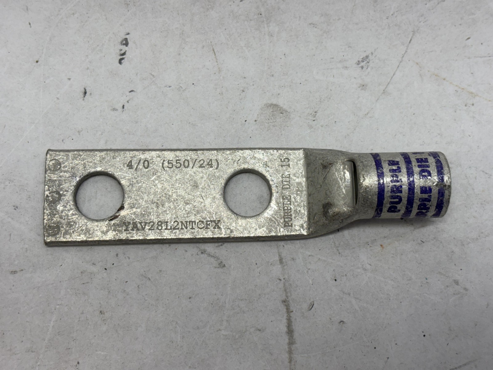 Burndy YAV28L2NTCFX 4/0 Purple Die 15 Two Hole Compression Lug 550 MCM Wire