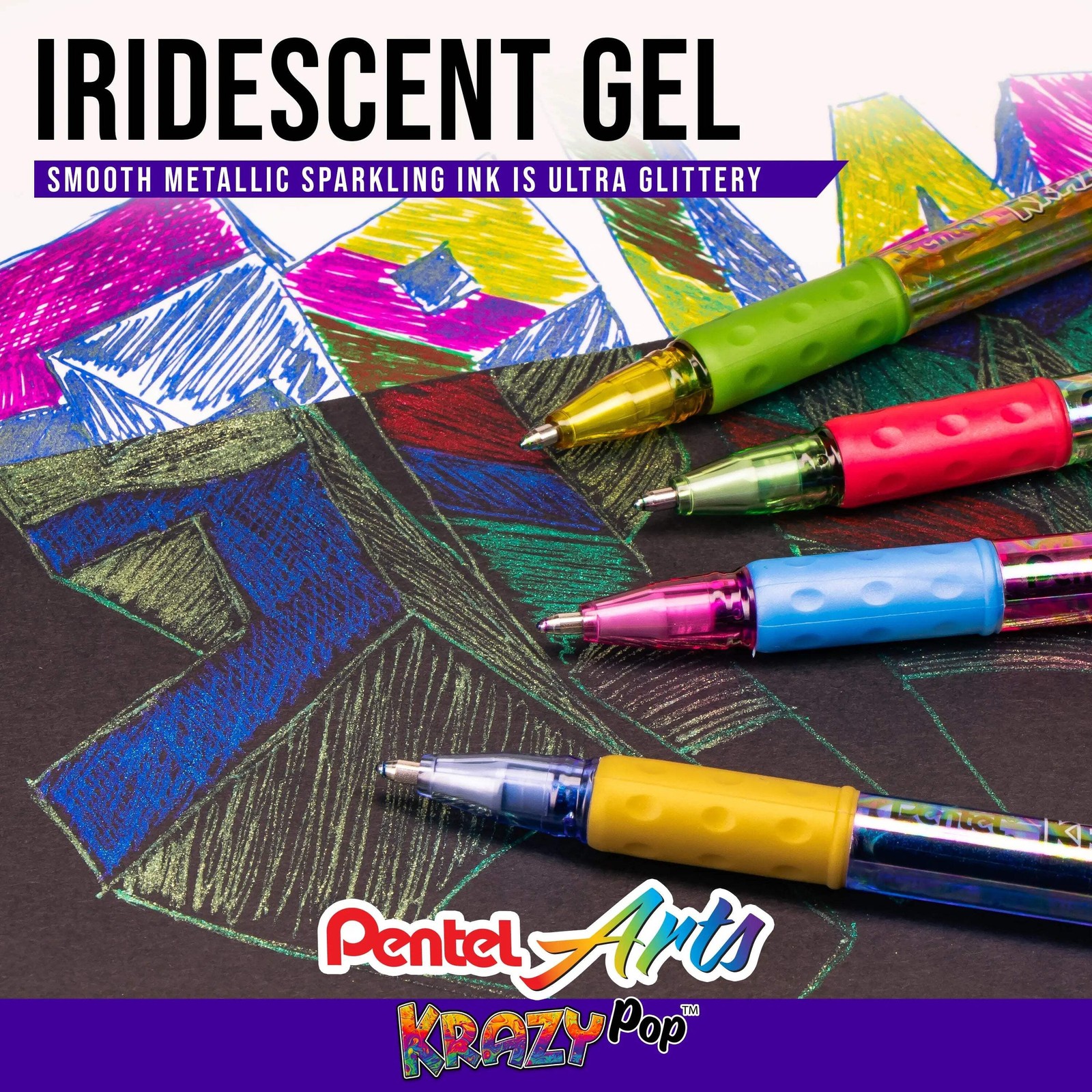 Pentel Sparkle and Krazy Pop, Metallic Gel Ink Pen, (1.0mm), Bold Line, Assorted
