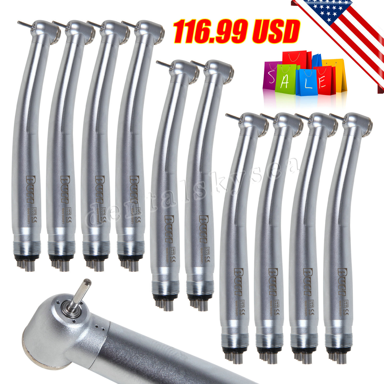 10* Dental High Speed Push Button Turbine Handpiece 4Holes Fit NSK Pana Max U3BM