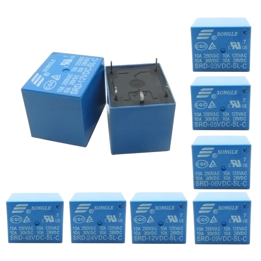 5 x Power Relay 10A Coil DC3V 5V 6V 9V 12V 24V 48V SPDT NO + NC PCB 5 Pin Sealed