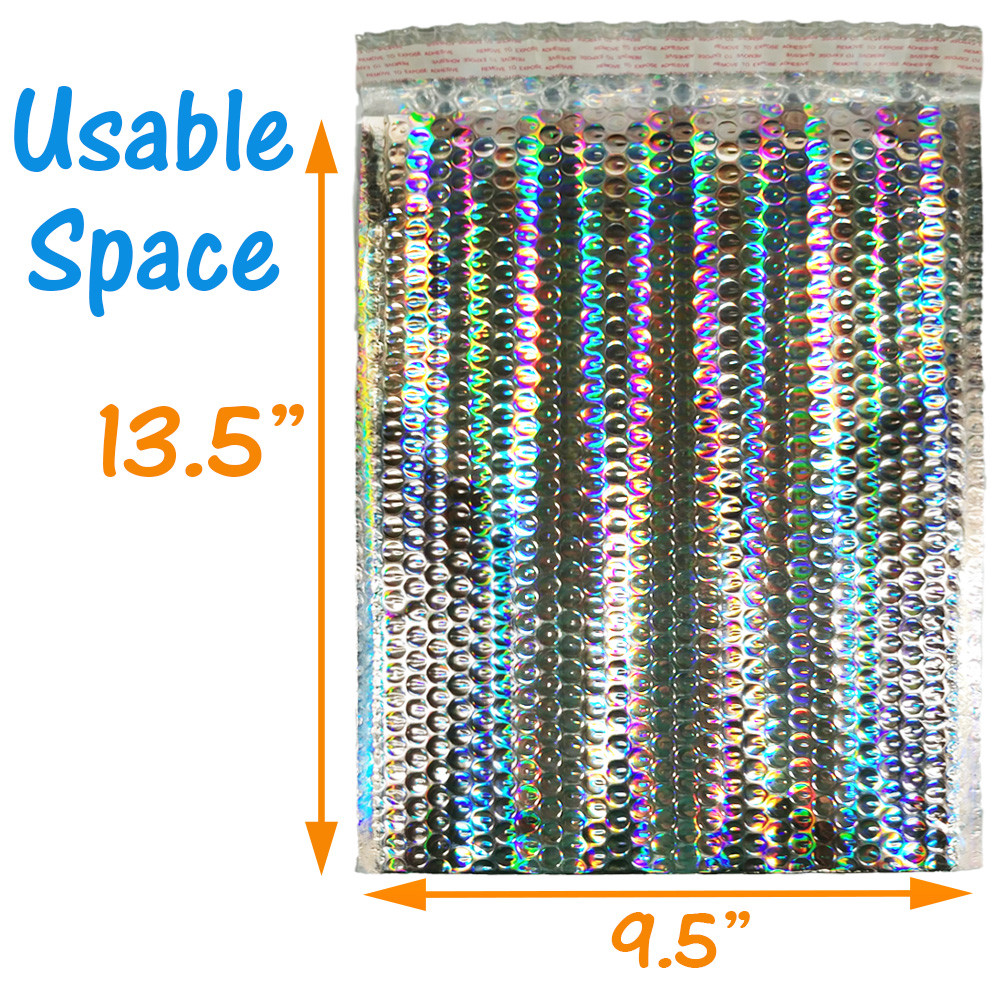 5X9″ 6X10, 8.5X12, 9.5X13″ Holographic Bubble Mailers, Metallic Padded Envelope