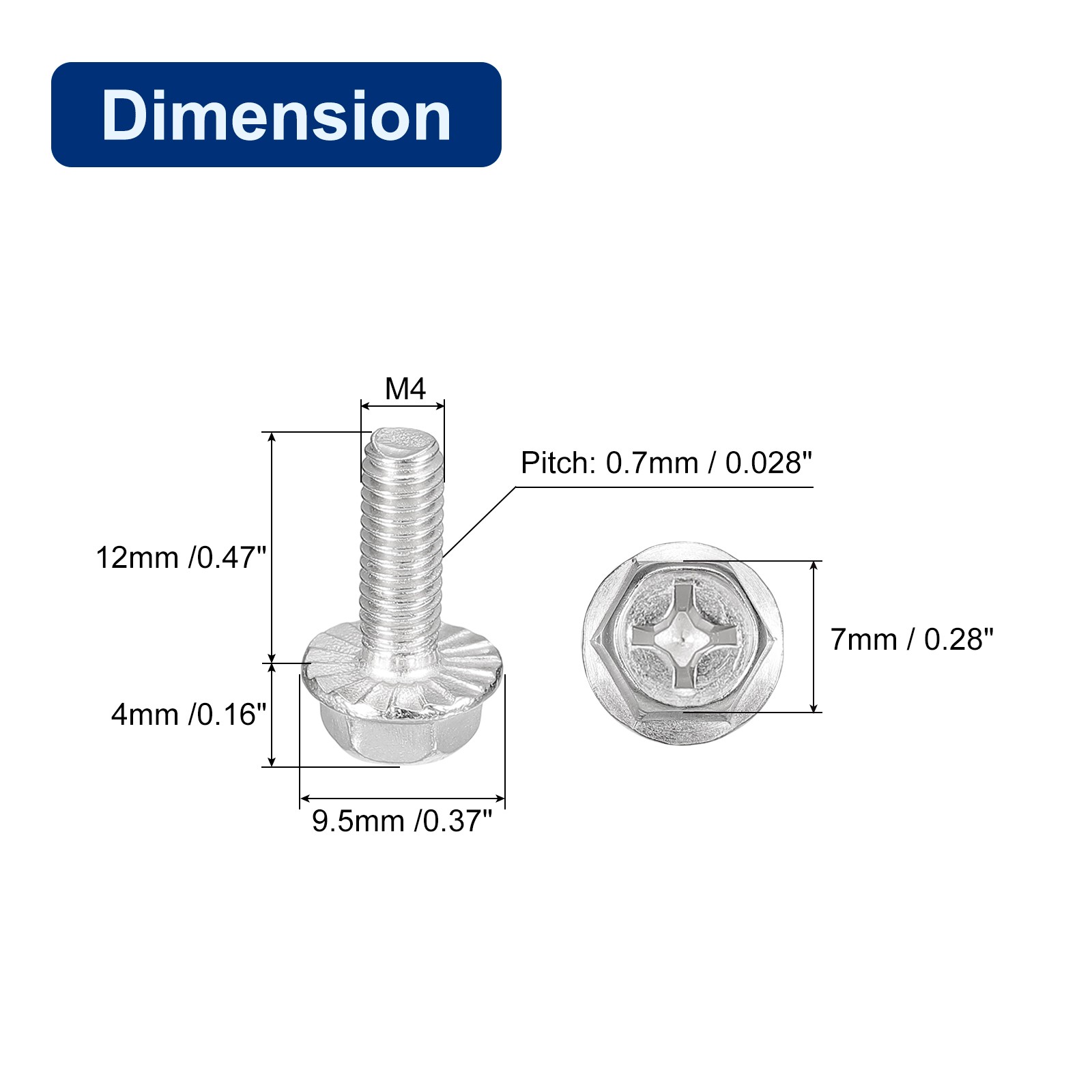 10pcs M4x12mm Phillips Hex Head Flange Bolts 304 Stainless Steel Screws