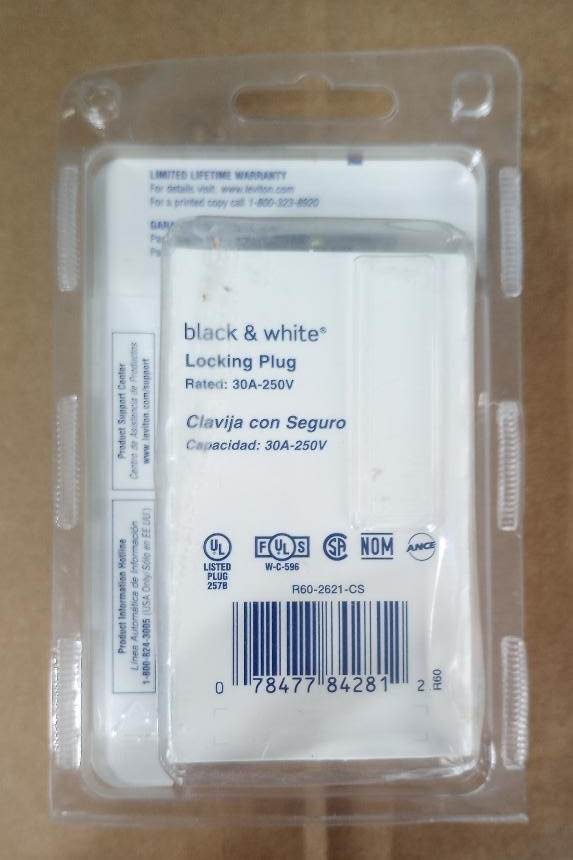 NEW Leviton 2621-CS 250 VAC, 30 A, 0.52 to 0.93″ Cord Locking Plug Free Ship