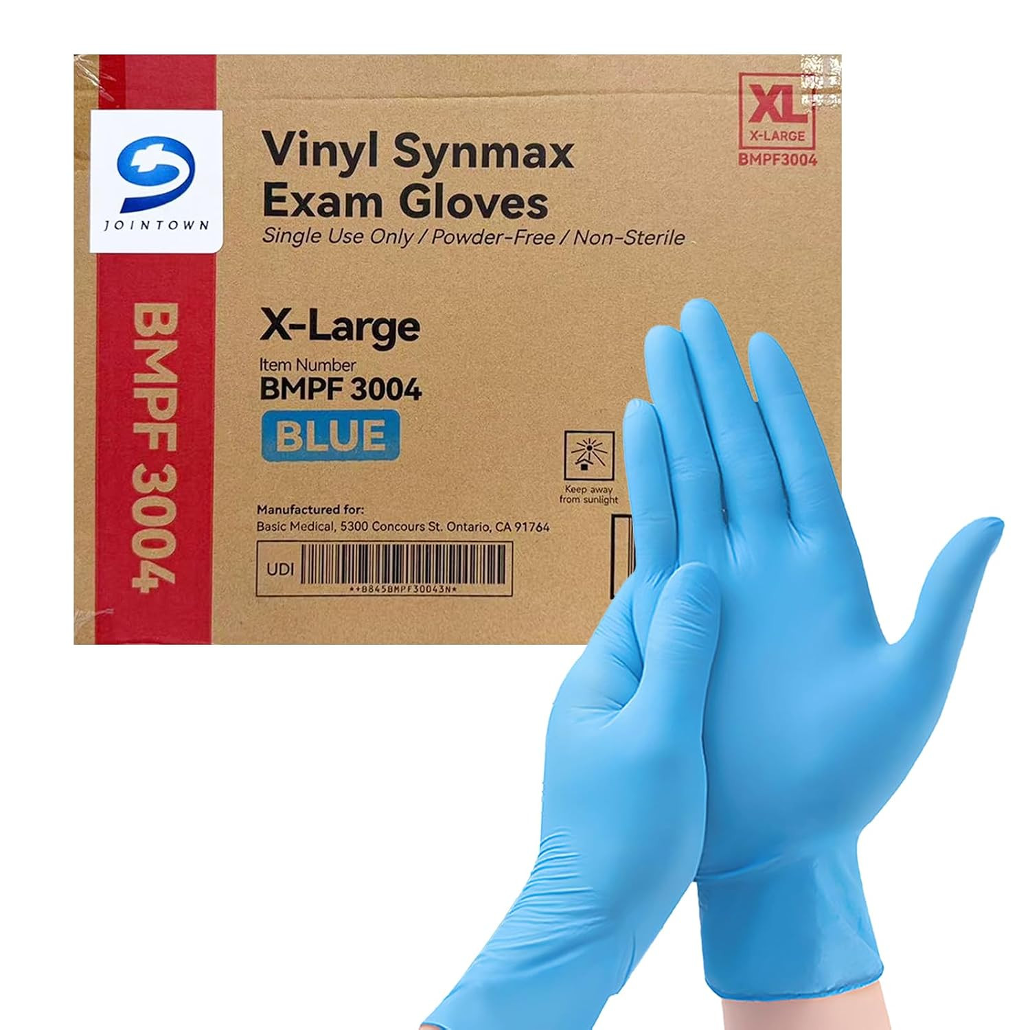 Basic Synmax Vinyl Exam Gloves Disposable Exam Gloves, 4 Mil, Blue, Latex & Powd