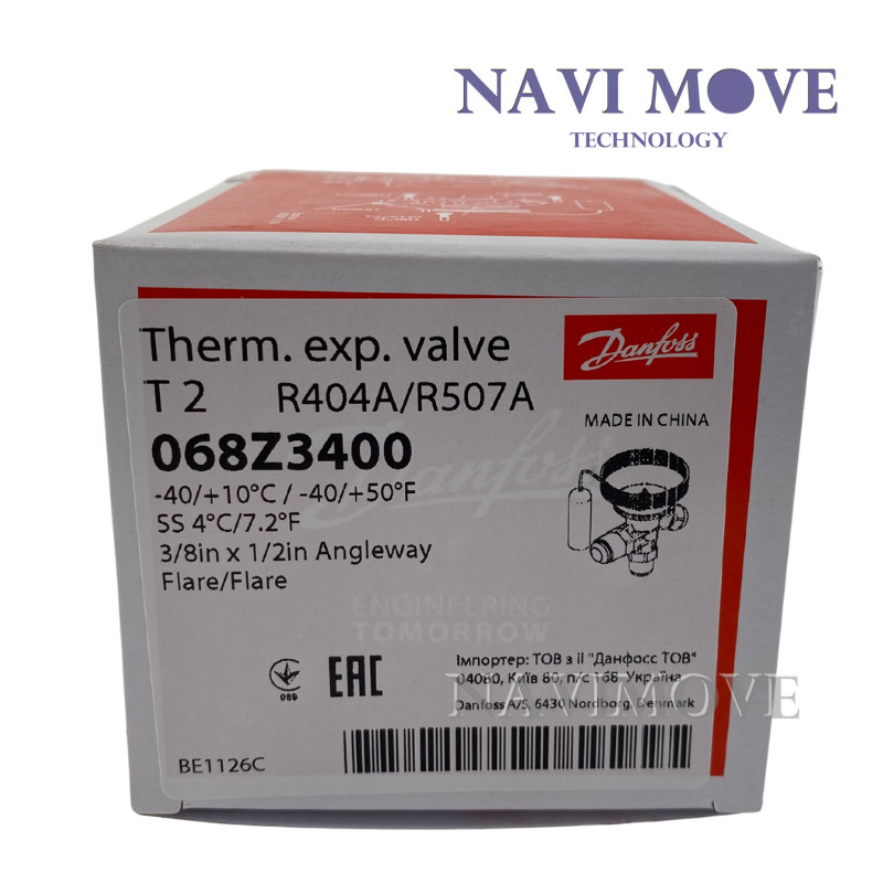 New DANFOSS 068Z3400 Thermostatic Expansion Valve R404A/R507A 3/8″ x 1/2″ USA