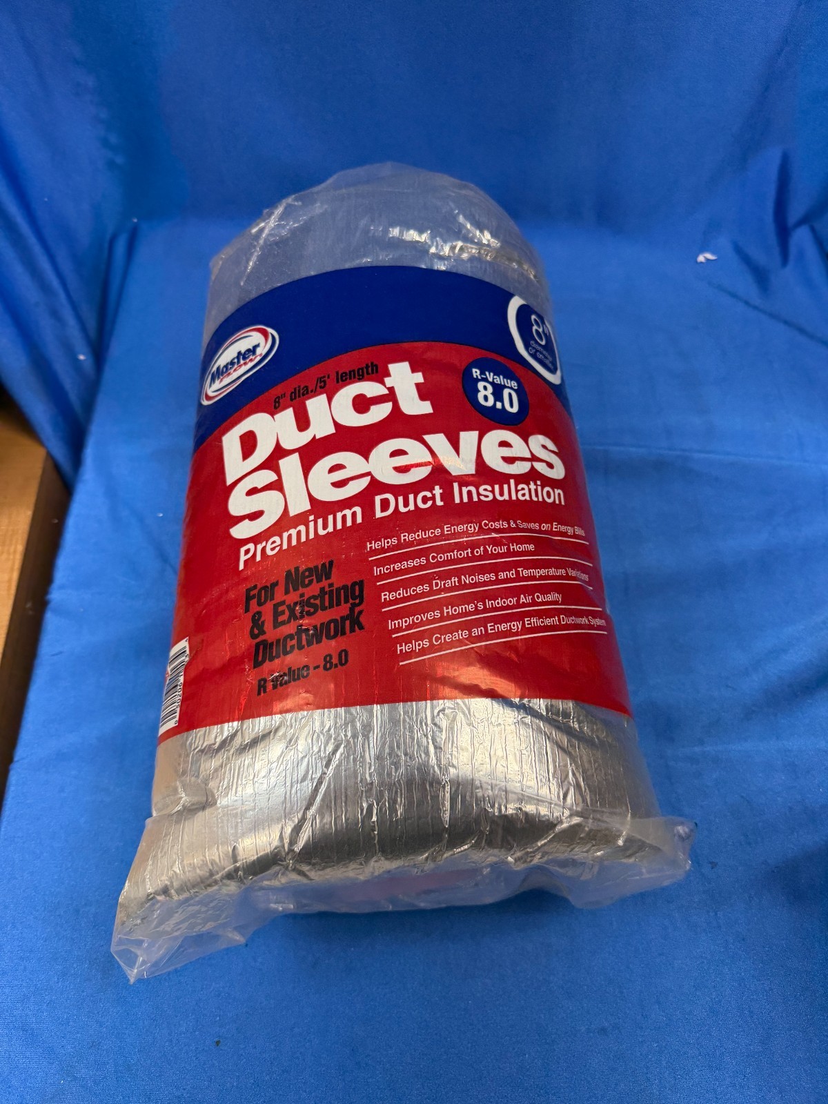 Master Flow 8 in x 5 ft R-6 Insulated Duct Sleeve HVAC Wrap Open Box