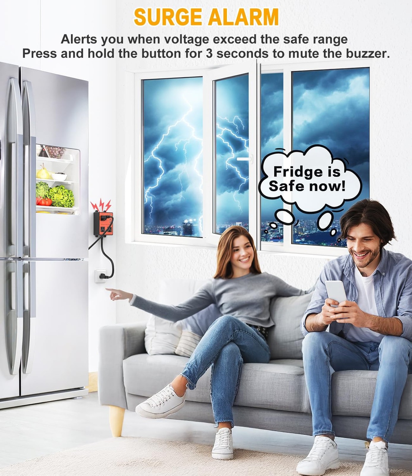 Refrigerator Surge Protector, 3-Outlet 120V for Home Appliance Surge Protecto…