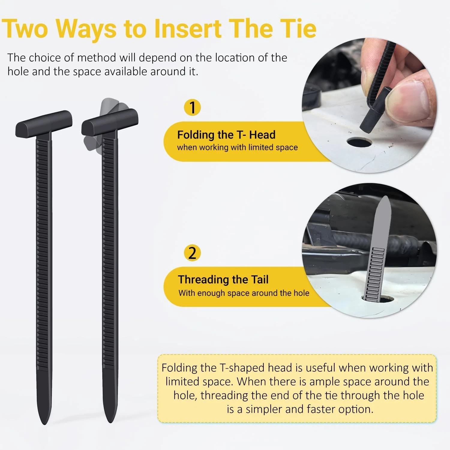 120PCS Universal Cable Tie Buckle Kit Double-Sided Self Lock T-Head Zip Ties
