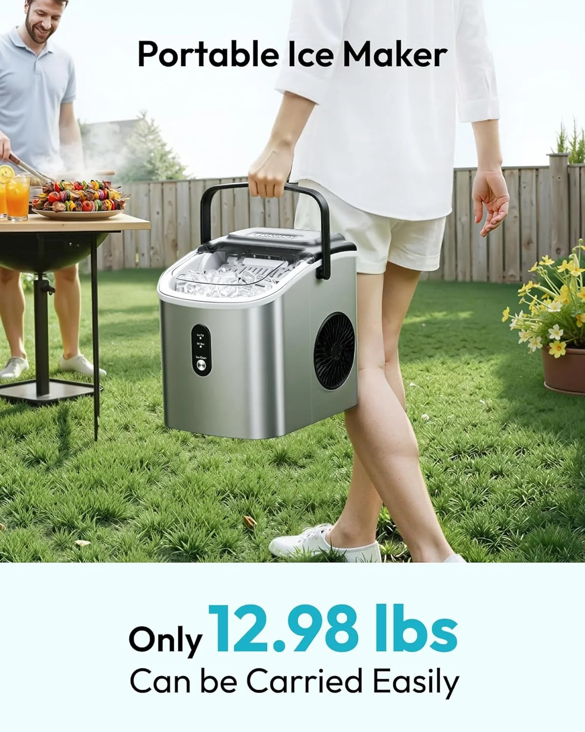 Ice Maker Countertop, Portable Ice Machine with Carry Handle, 26.5lbs Per