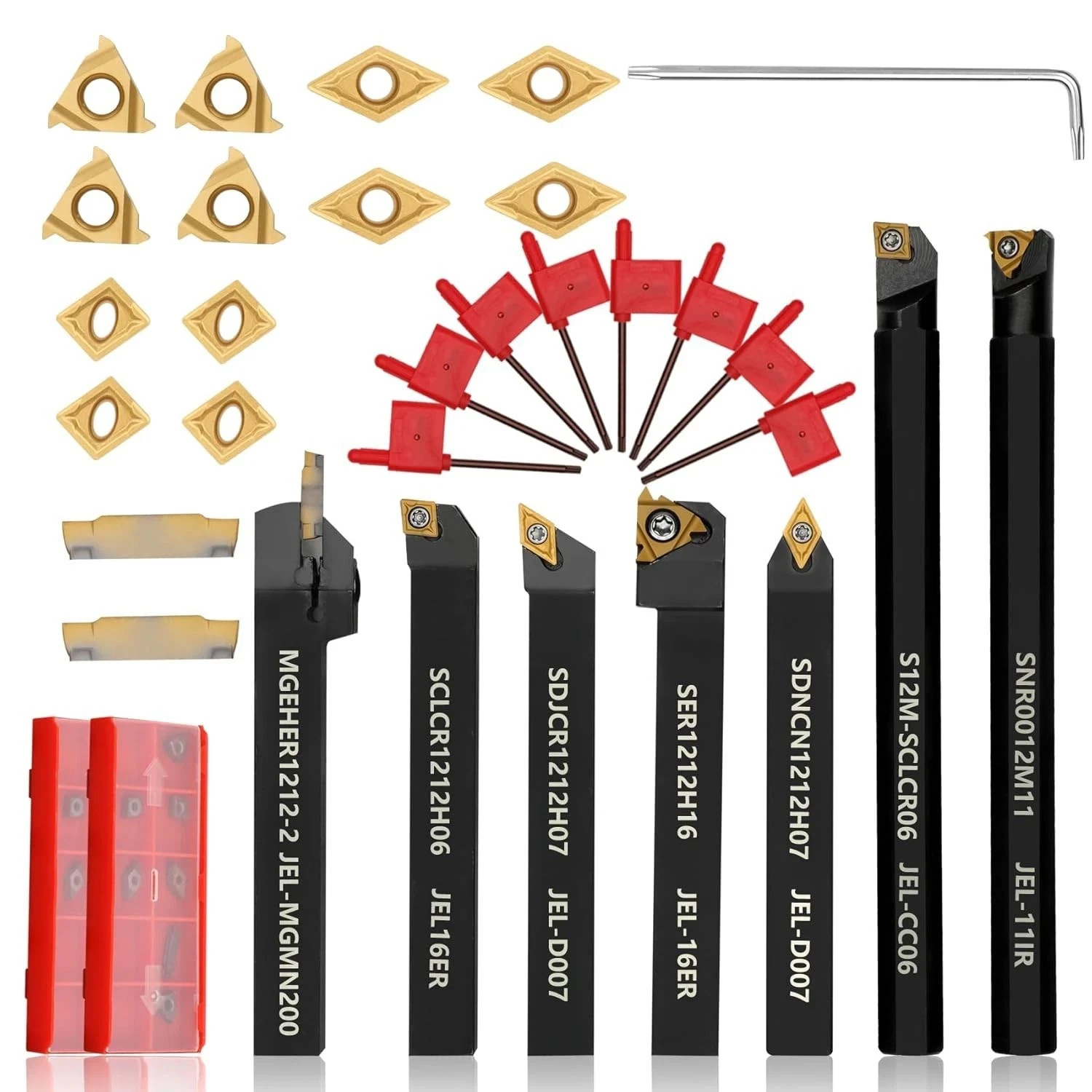 Indexable Lathe Turning Tool 21Pcs Kit 1/2» 12mm Shank 7 Pcs Metal Lathe Tool H