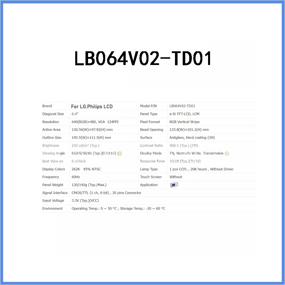 New boxed LB064V02-TD01 640*480 LCD Display Screen Panel 6.4Inch for LG