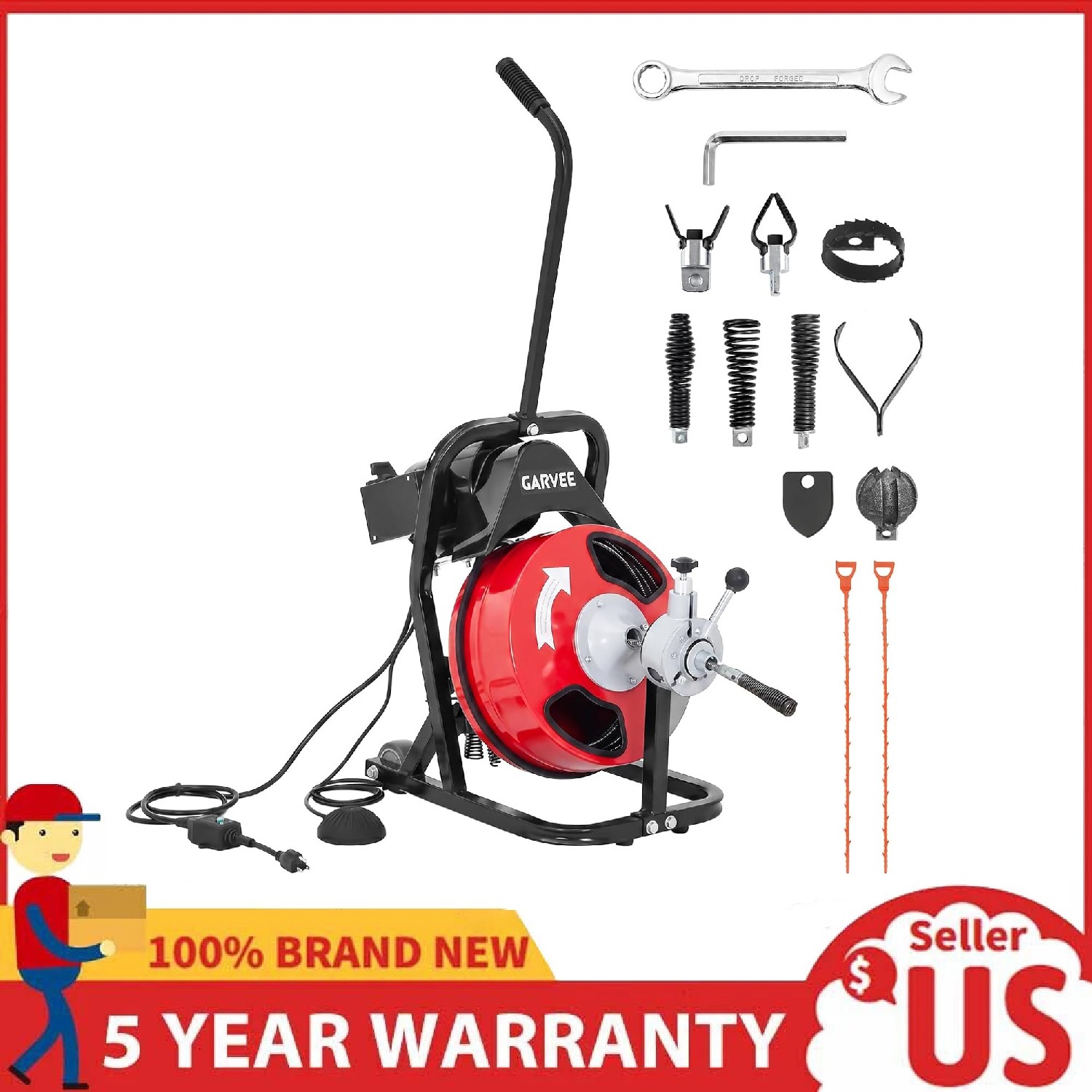 Electric Drain Cleaner Machine ,75 Ft x 1/2 In Auto Feed Sewer Snake Drain Auger