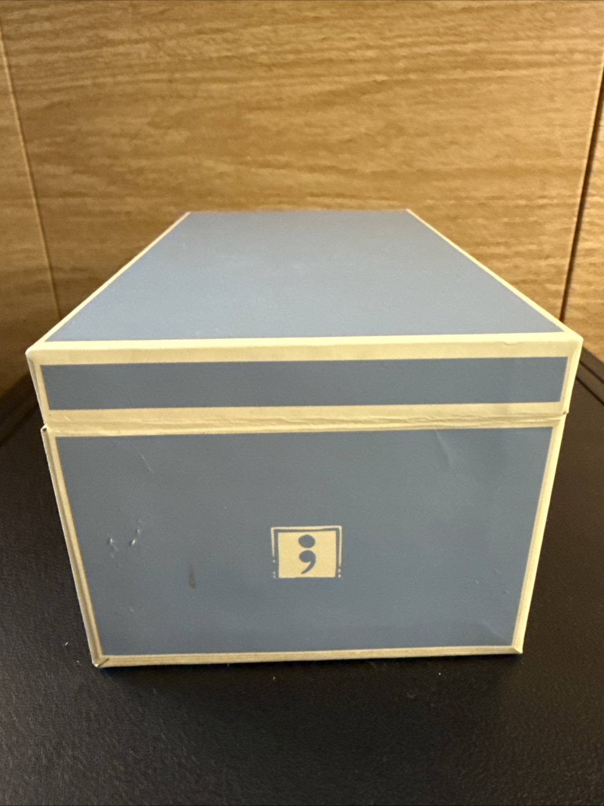 Semi Colon Business Card File Box with Alphabetical Divider Cards. Lift Tab