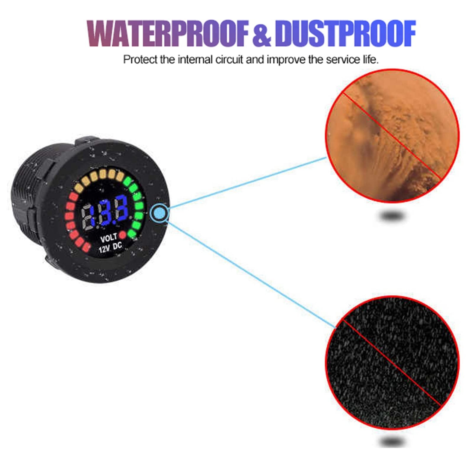 Digital 12V Waterproof LED Display Voltmeter Gauge Motorcycle Car Truck Marine