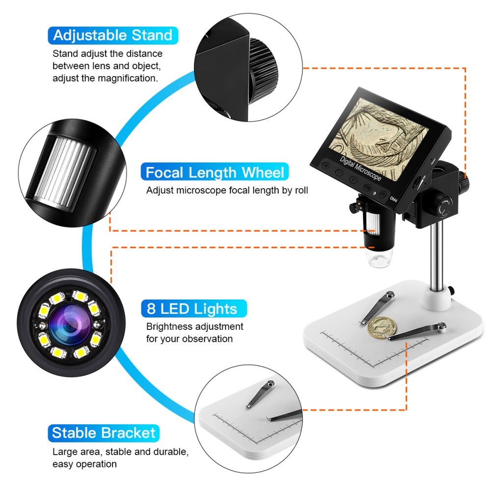 Elikliv 1000X Digital Microscope 4.3» LCD Screen PCB Repair Coin Magnifier LED