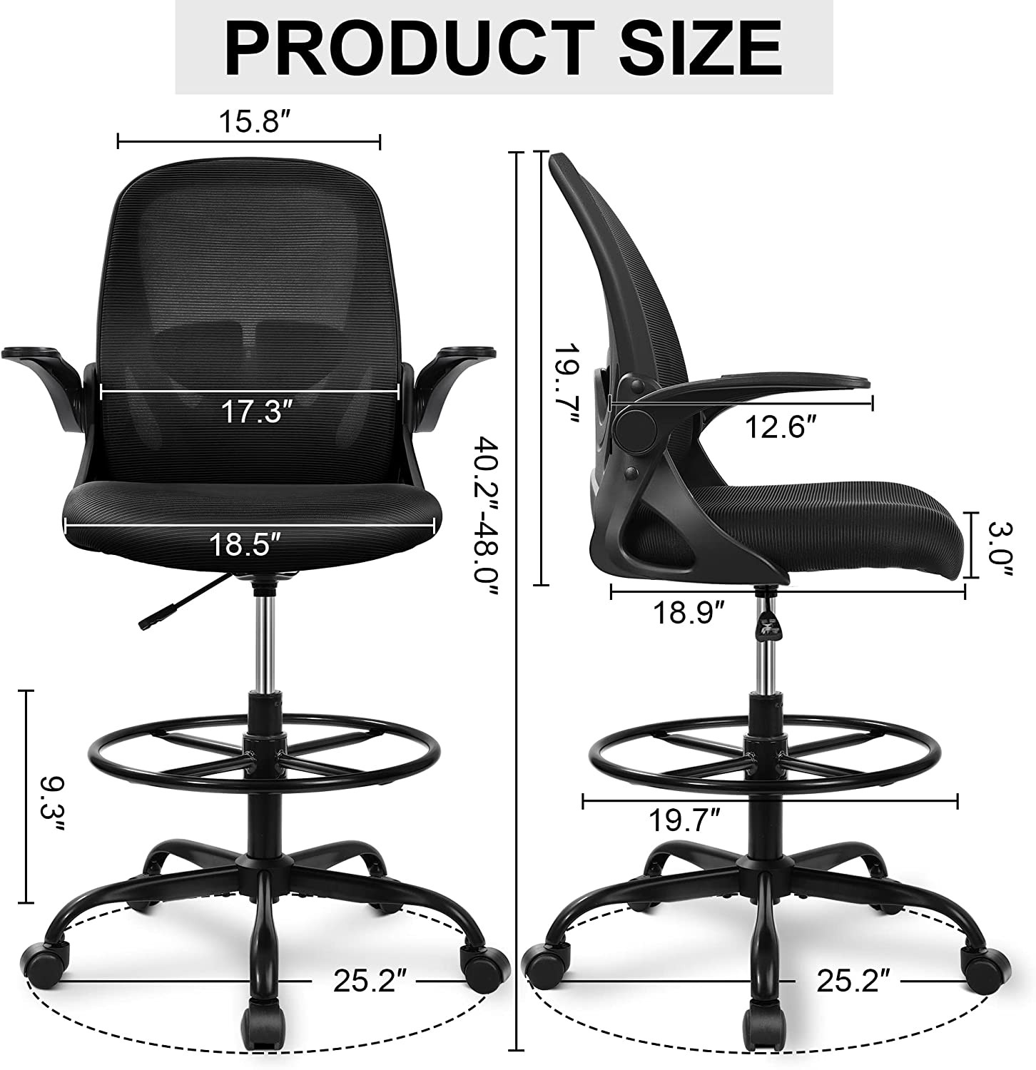 Drafting Chair Tall Office Chair with Flip-Up Armrests Executive Ergonomic Compu