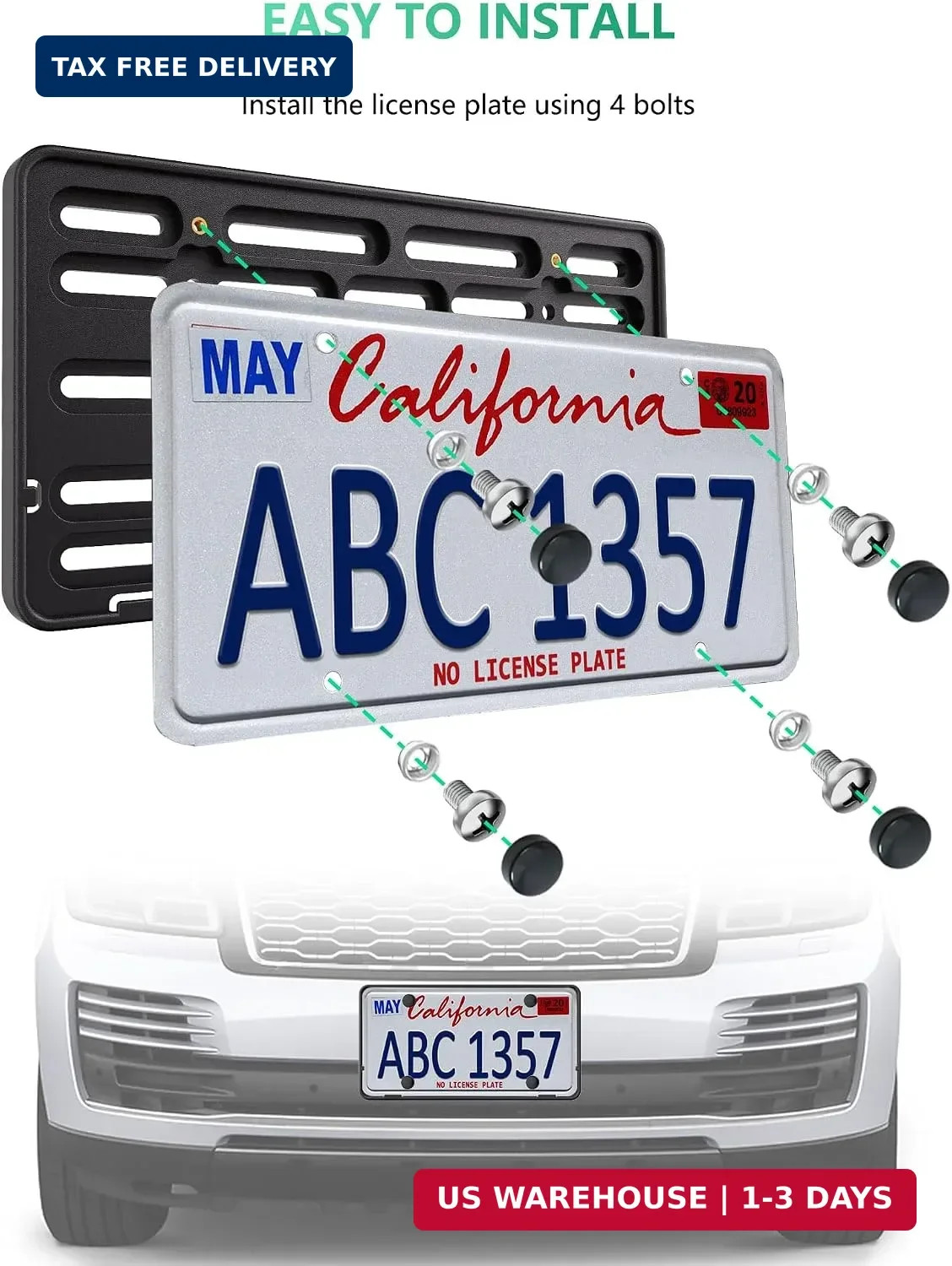 Front License Plate Mount Bracket, Car Plate Holder Universal Mounting Kit | Upg