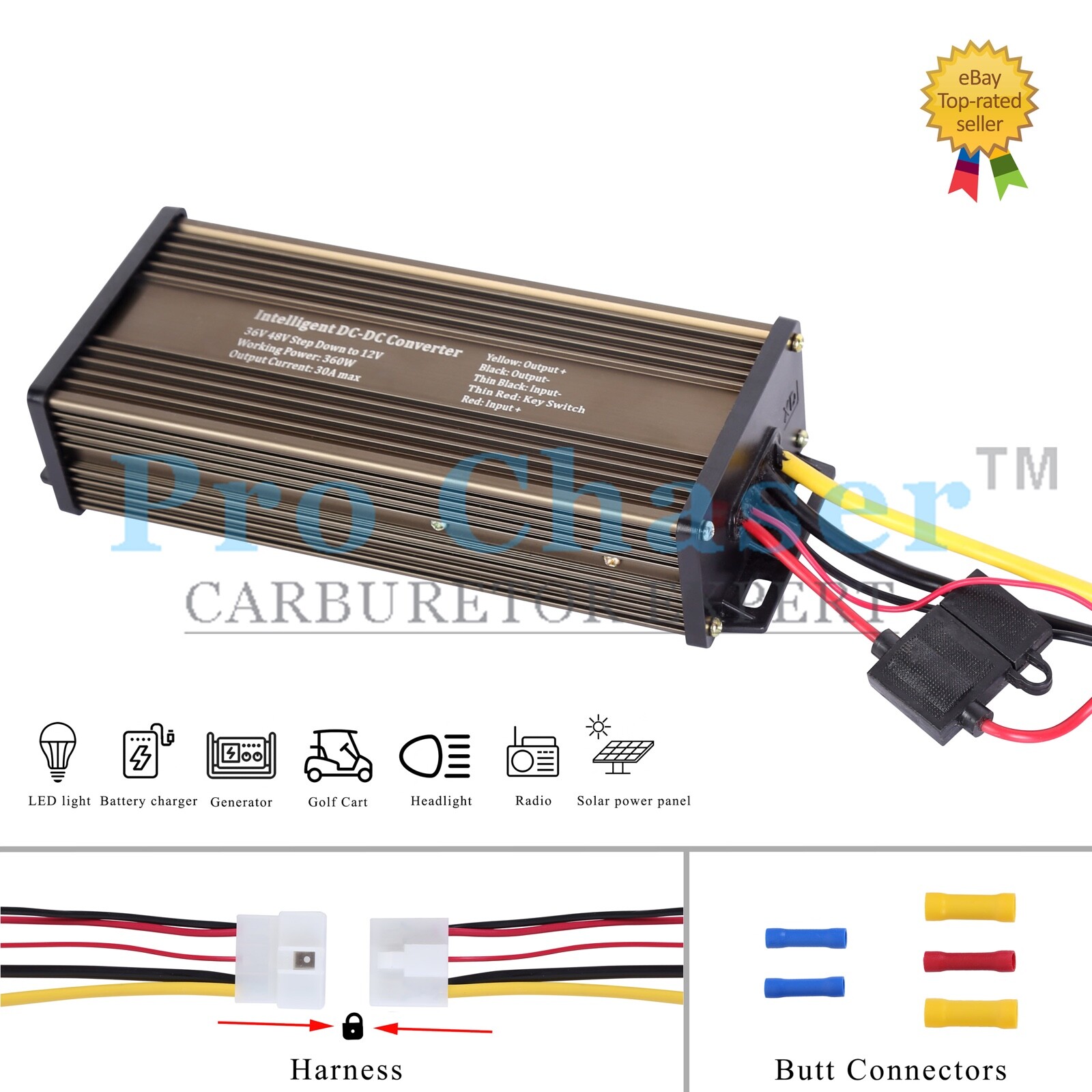 Pro Chaser DC-DC 36V 48V Voltage Converter Regulator Reducer to 12V 360W 30A