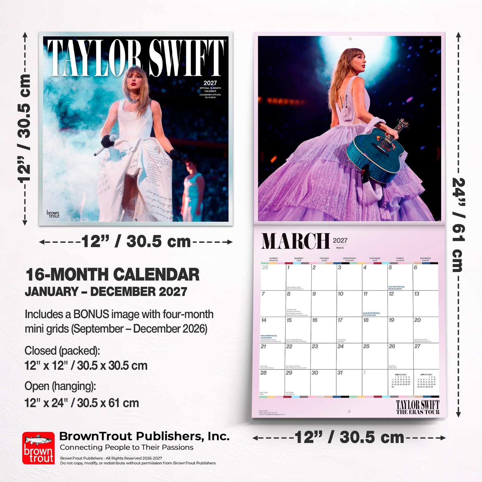 Taylor Swift OFFICIAL | 2027 12×24″ (Hanging) Monthly Square Wall Calendar