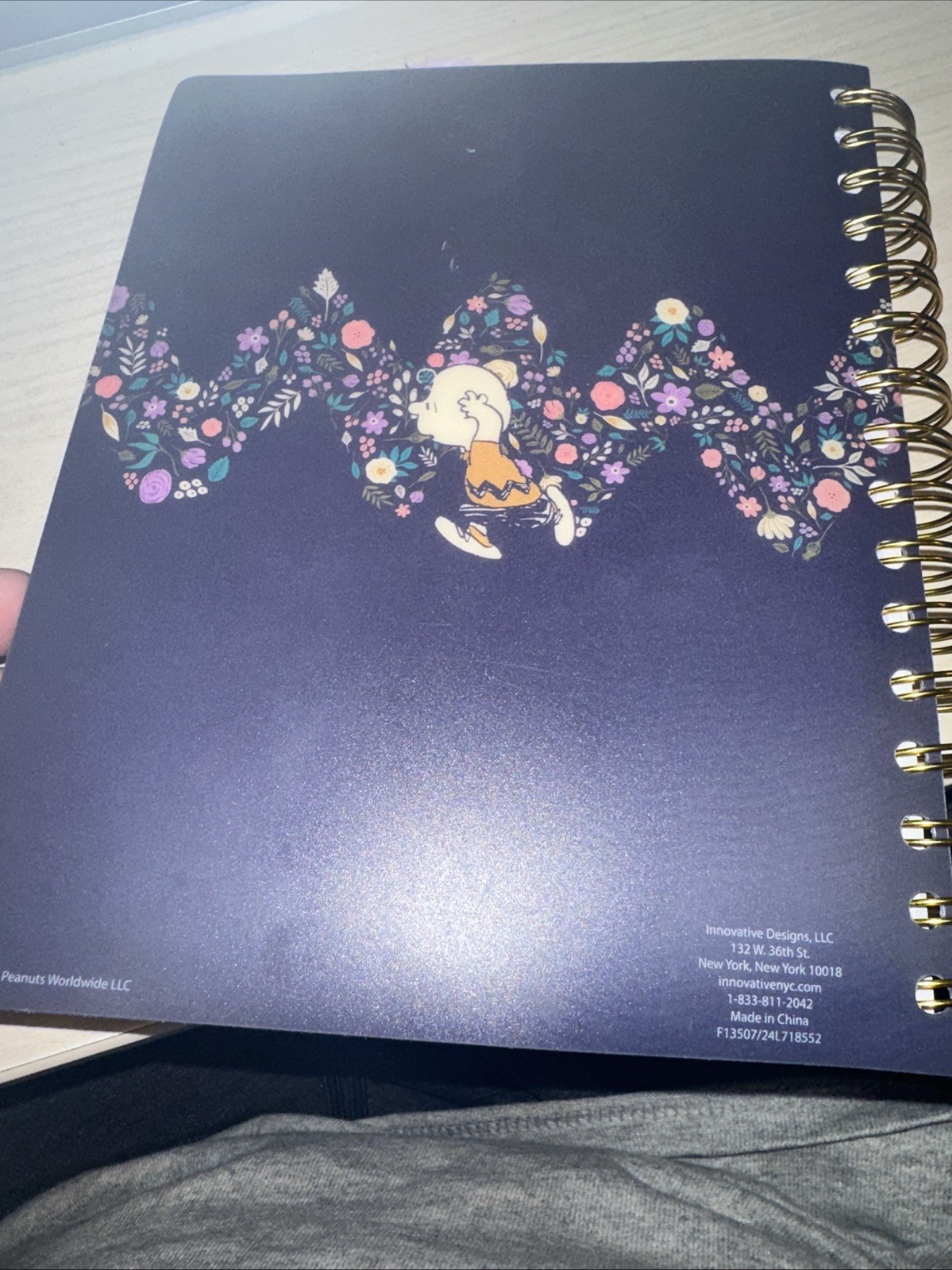 Peanuts Notebook Spiral Journal 8.25″ Snoopy Charlie Brown Purple Flowers w/Div