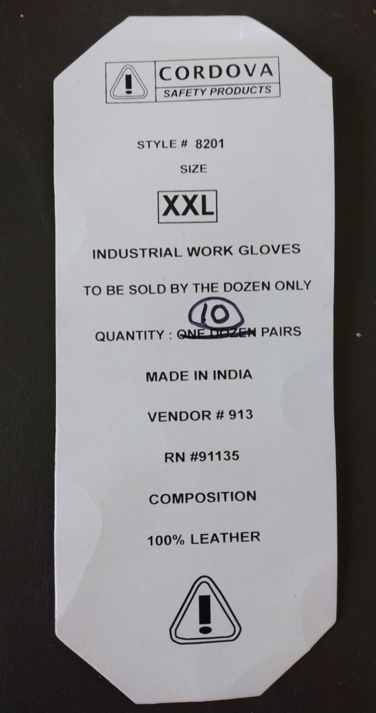 Cordova Safety Industrial Work Gloves White Cowhide Leather XXL (10 Pairs) #8201