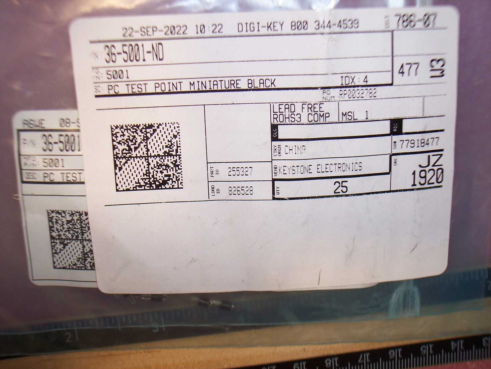 QTY (25) 5001 KEYSTONE SILVER MINIATURE PC TEST POINTS BLACK ROHS