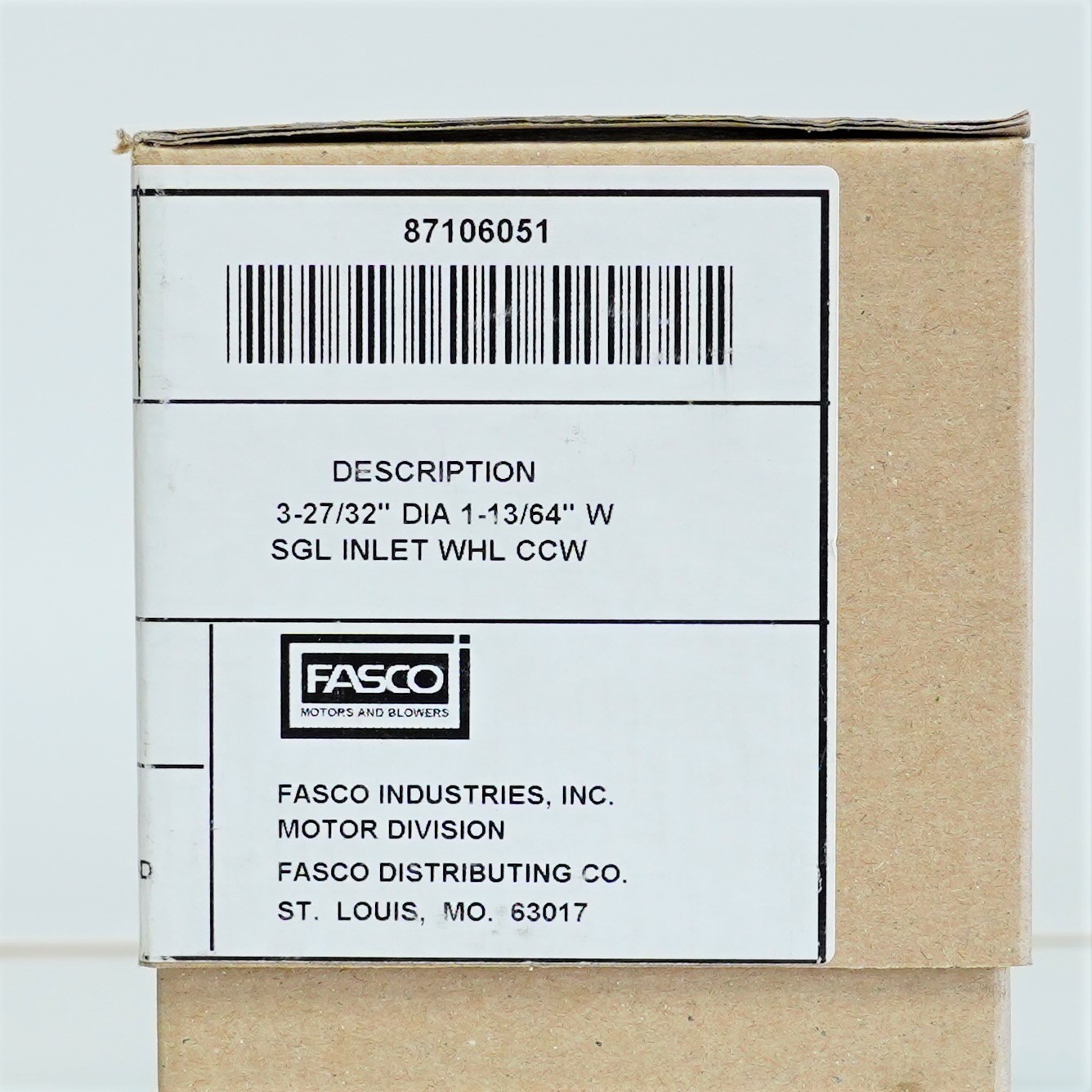 Fasco 1-6051 Blower Wheel 3-27/32″ x 1-13/64″ x 1/4″ Bore CCW 5640 RPM