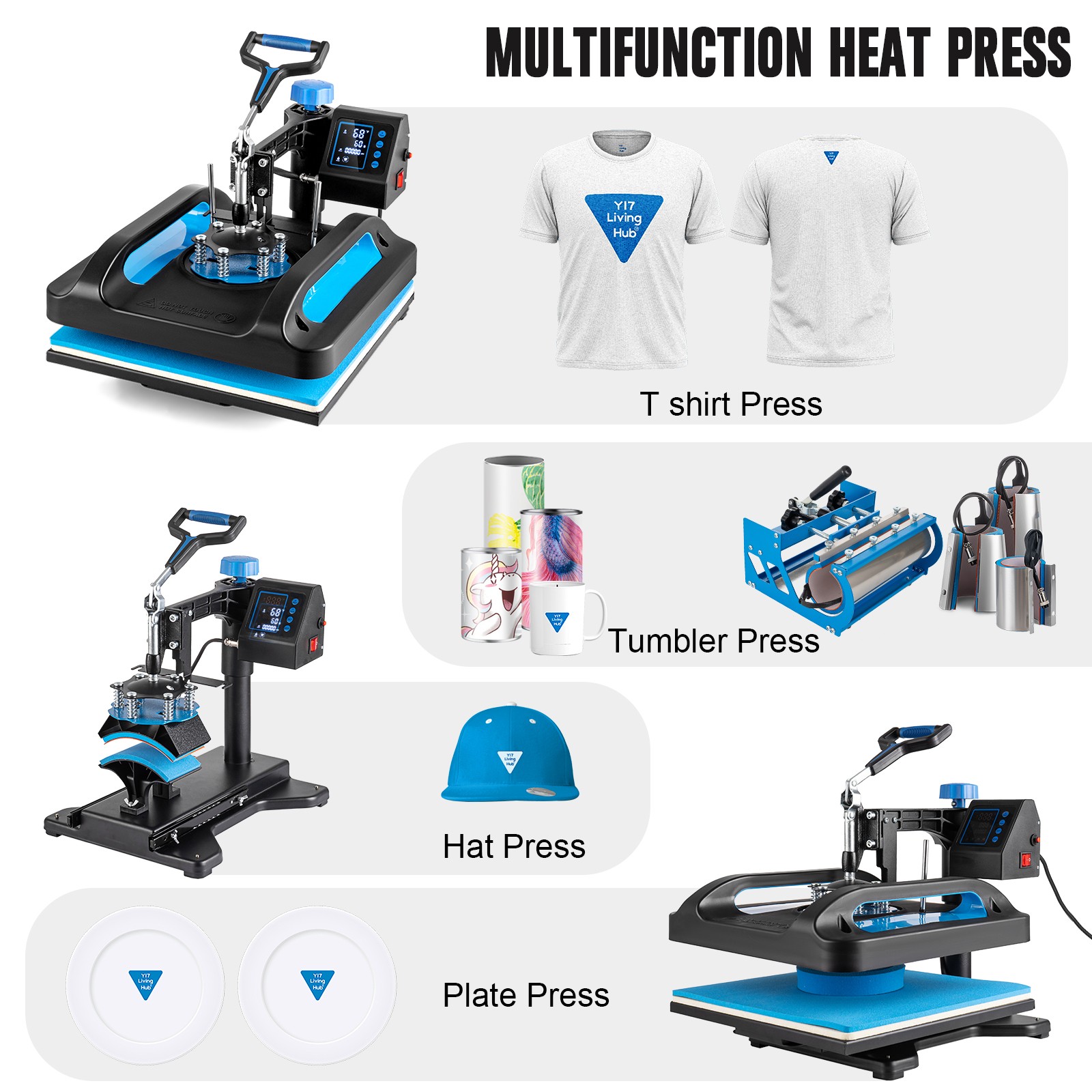 8 in 1 T-Shirt Heat Press Machine 15″x15″ Transfer Sublimation With 30OZ Tumbler