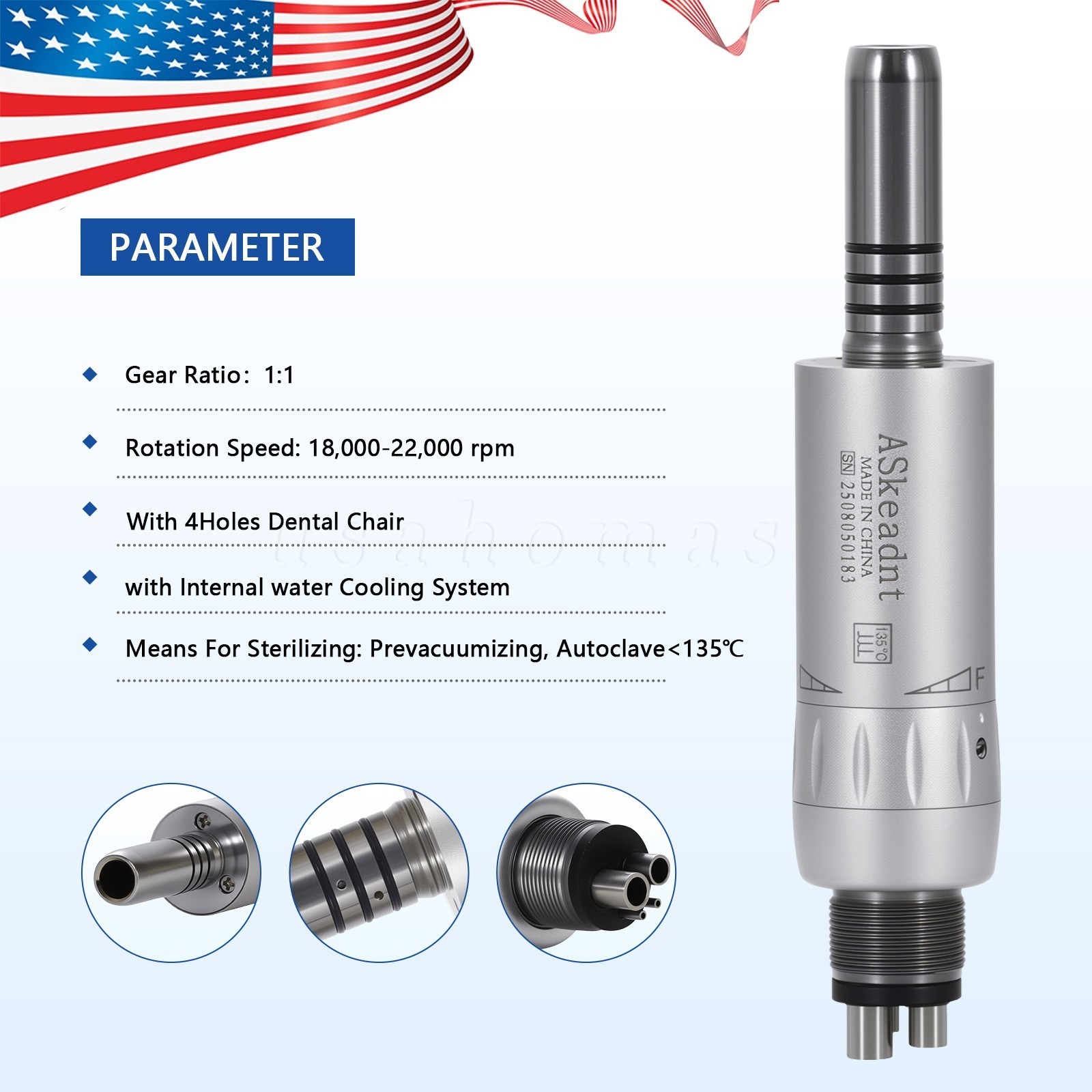 KAVO Style Dental Slow Low Speed Air Motor Handpiece Inner Water Spray 4Hole USA