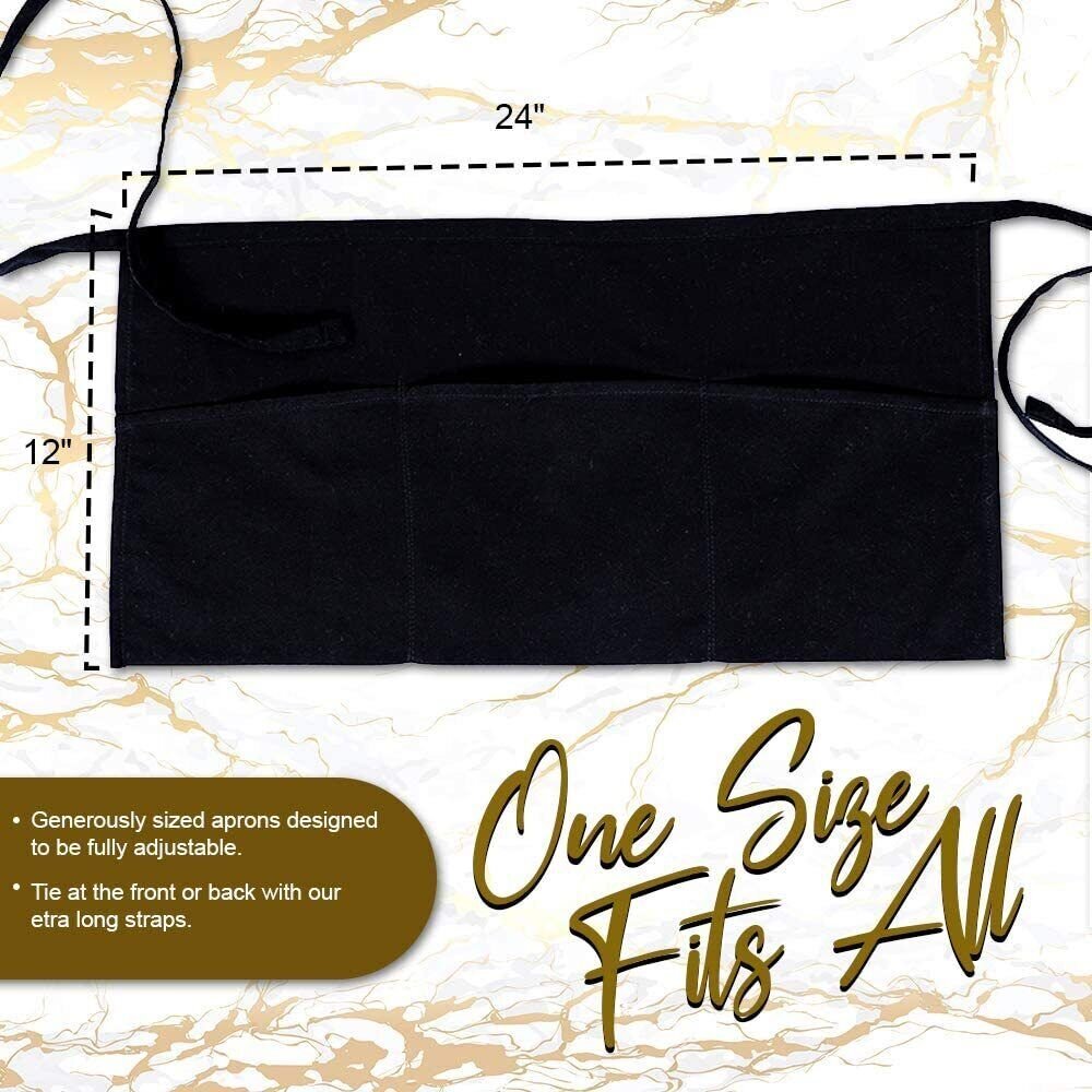 Aprons Waist Aprons with 3 Pockets Black /12 Pack Waitress Hotel Home