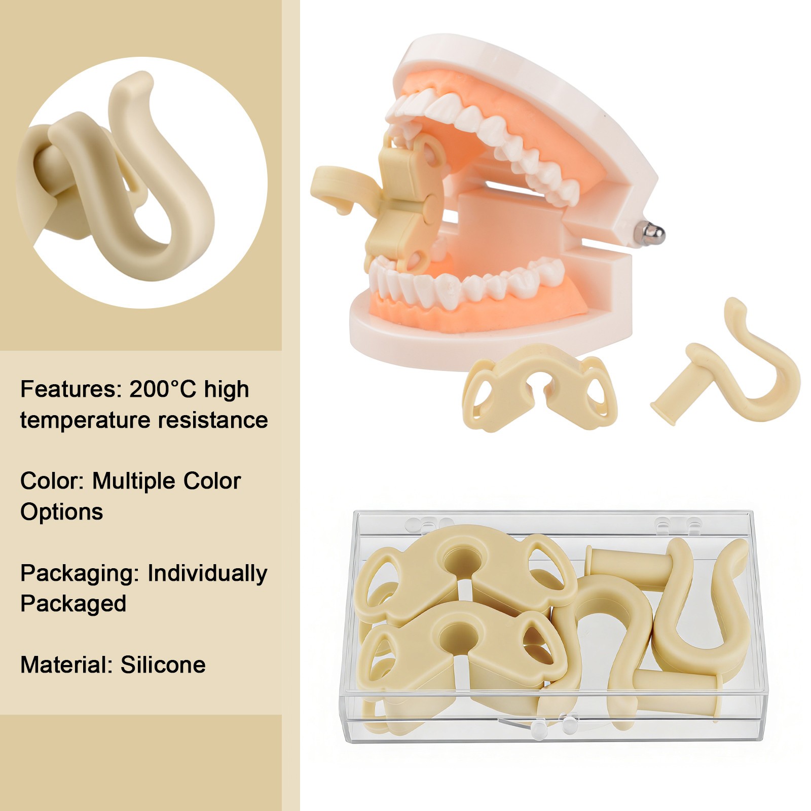 Dental Orthodontic Bite Block Set Silicone Mouth Prop Oral Retractor S & M Beige