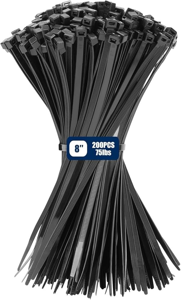 200 Strong Cable Wire Zip Ties 50lb Strength USTC Polyamide Black 8″ 188mm