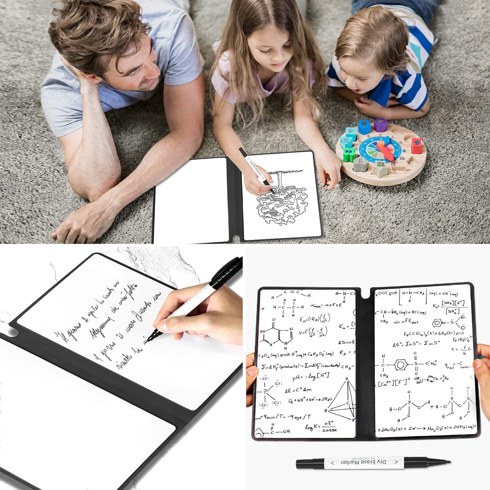 Whiteboard Notebook Reusable Dry Erase Whiteboard with Pen and Wiping Cloth A…